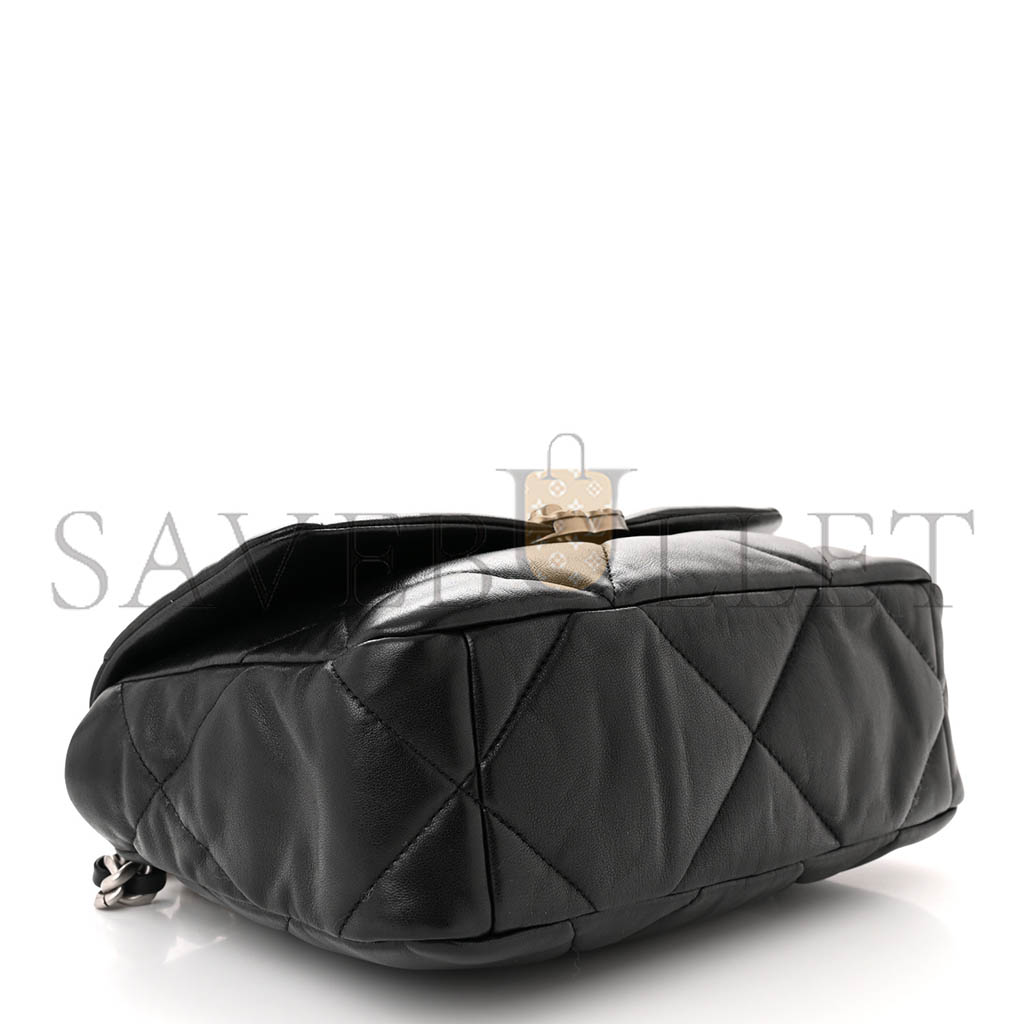 CHANEL LAMBSKIN QUILTED CHANEL 19 FLAP BLACK AS1160 (26*16*9cm)